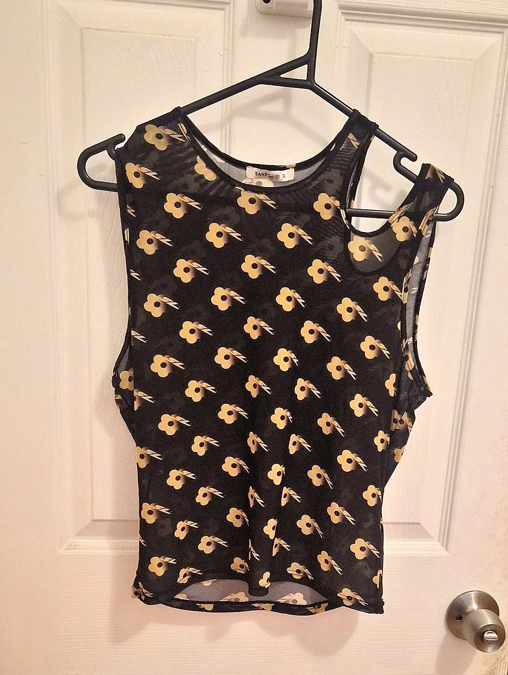 Sandy Liang Mesh Tank Top in Black & Yellow